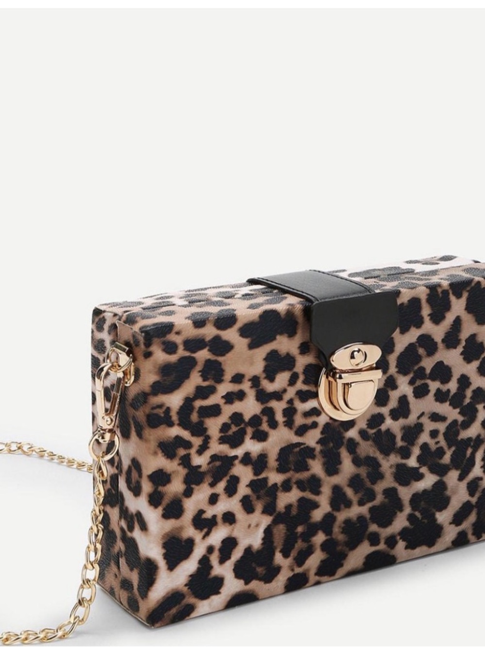 Leopard Print Box Clutch with Gold Chain